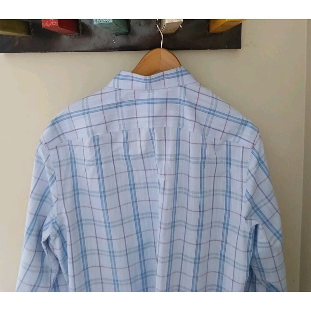 Untuckit Triano L/S Button Down Shirt Size Large Blue Plaid Old Money Work - Picture 7 of 10